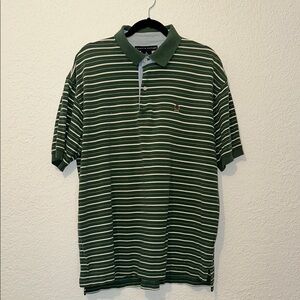 Chaps Green and White Tommy Hilfiger Striped Polo Shirt Casual Fit